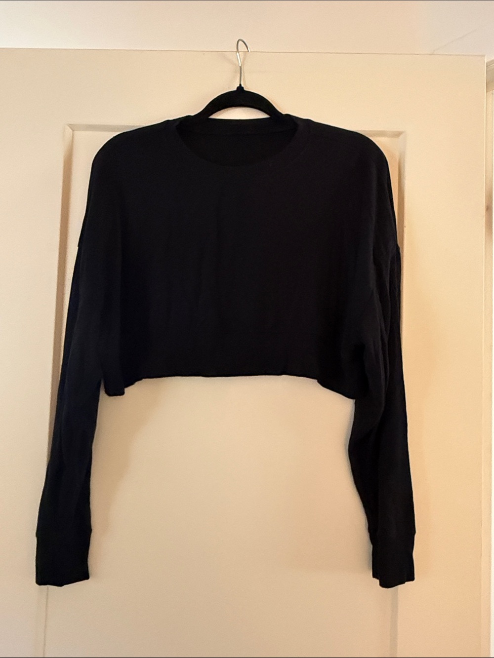 Splits 59 Cropped Long-Sleeve Crewneck Top - Black